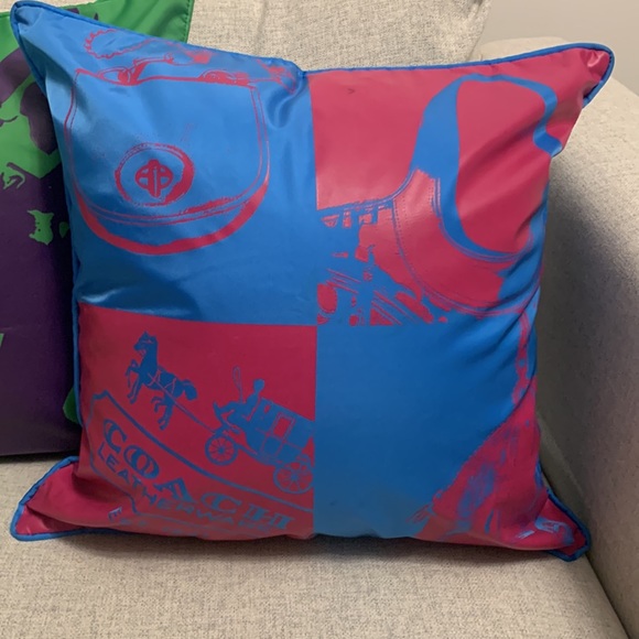 Coach Pillow Cases. Set of two. 17 x 17 inches. Pink/Blue and Purple/Green - Picture 3 of 16